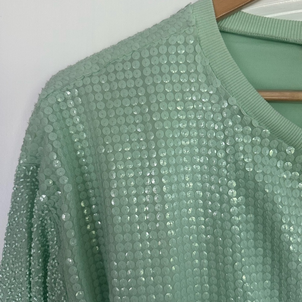 NWT Anthropologie Let Me Be Mint Green Fully Sequined Beaded Dress Size M - Picture 11 of 12